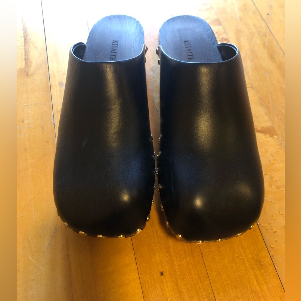 Khaite Lucca Studded Black Leather Clogs